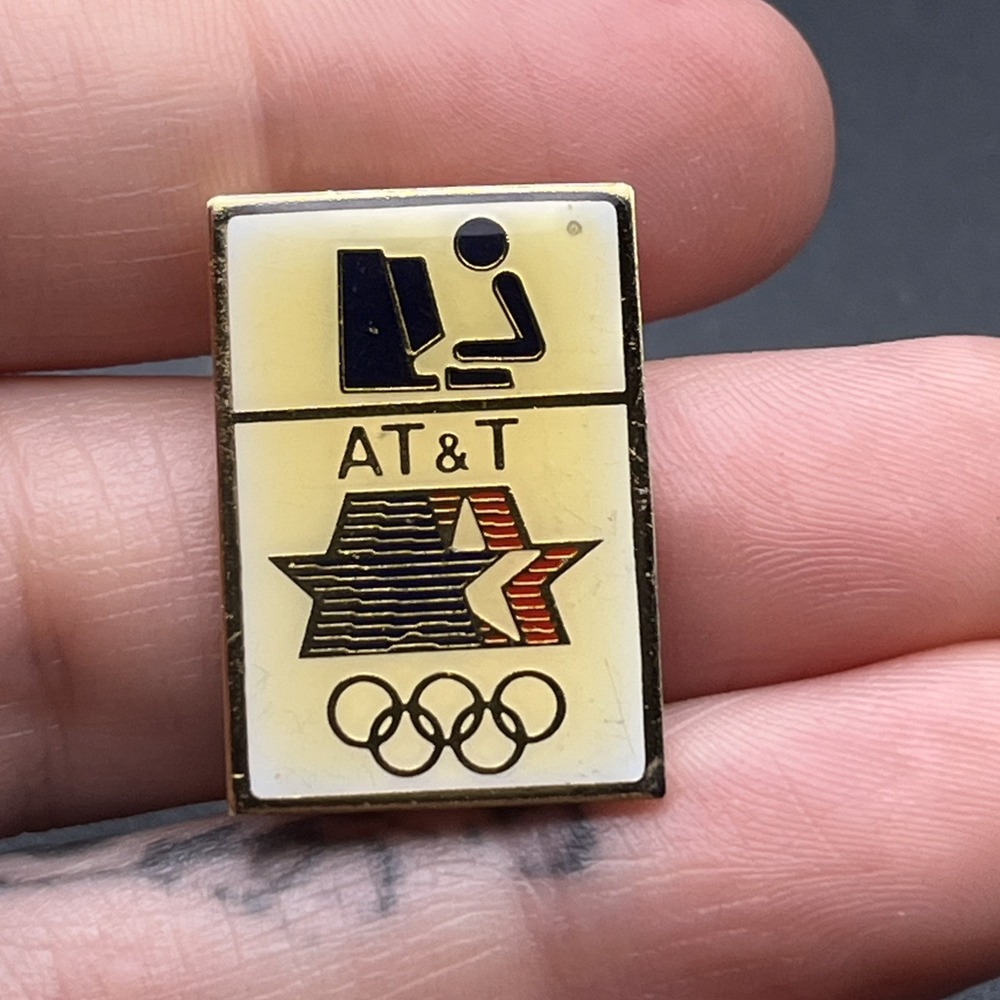 Vintage 1984 Los Angeles Olympics AT&T Man At Computer Sponsor Lapel Hat Pin